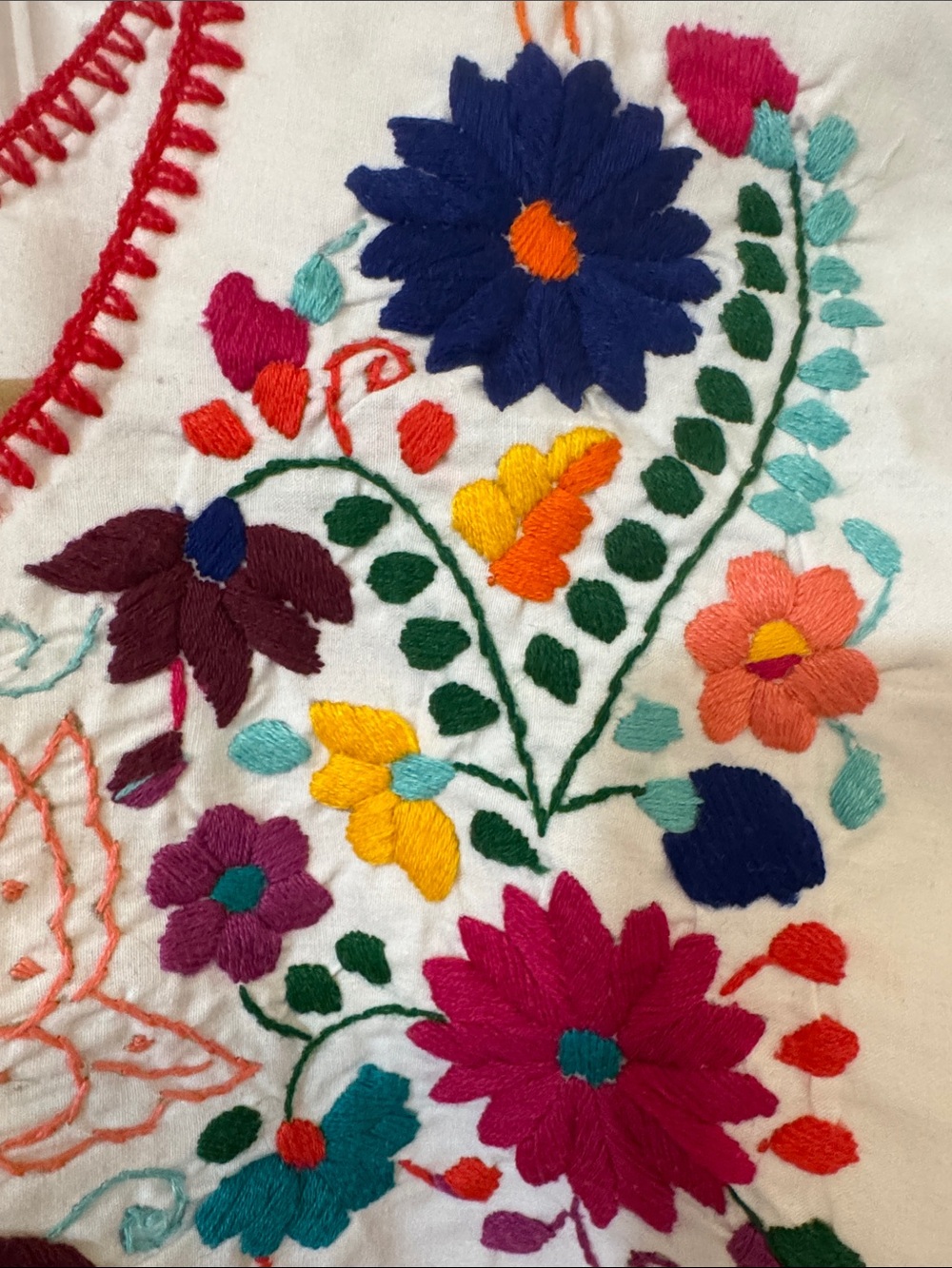 Boho Peasant Gauze Top with Vibrant Embroidery Detail Front and Back - Picture 5 of 7